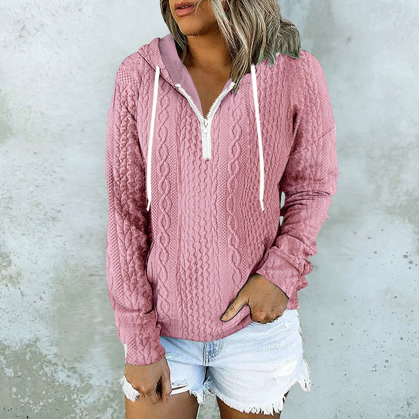 Sweat à capuche à texture torsadée avec cordon de serrage pour femme, vêtement de tous les jours à la mode