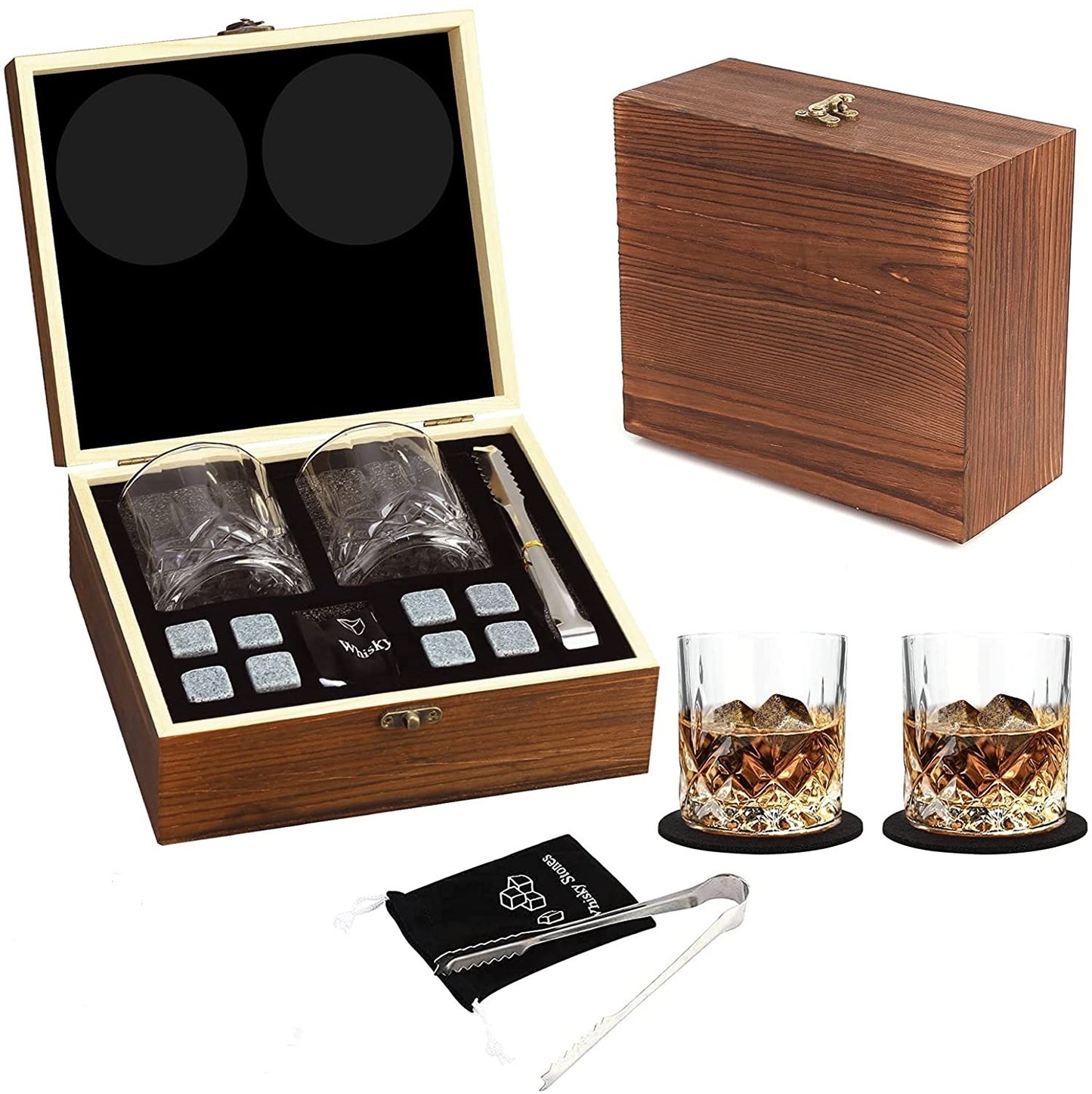 Ensemble verre à whisky, verre à whisky Coffret cadeau en bois