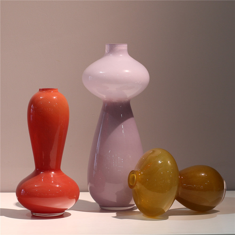 Ornements de vase et de pot de fleurs en verre à petite bouche caramel