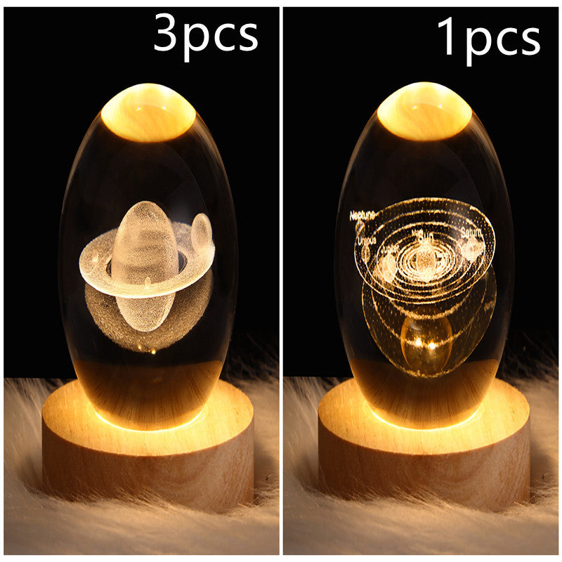 Lampe de table en cristal galaxie LED, lampe 3D de planète et de lune, décoration de chambre pour enfants, fête d'anniversaire pour enfants.