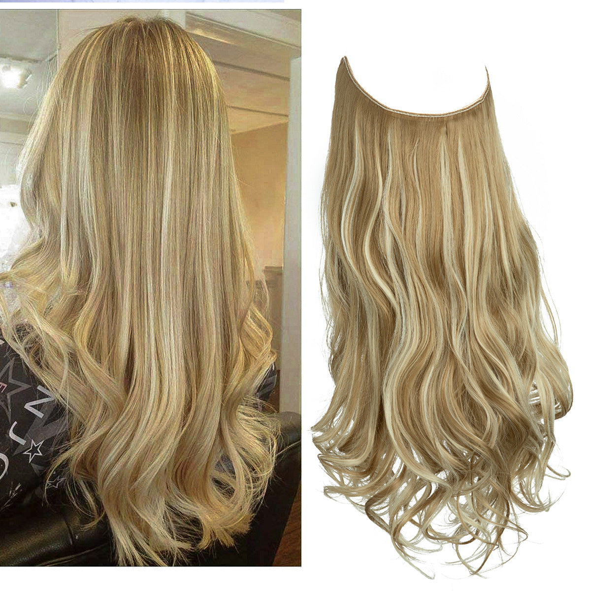 Perruque Extension Femelle Fibre Chimique Cheveux Longs Bouclés Fibre Haute Température Mate Fil De Pêche Perruque Ensemble