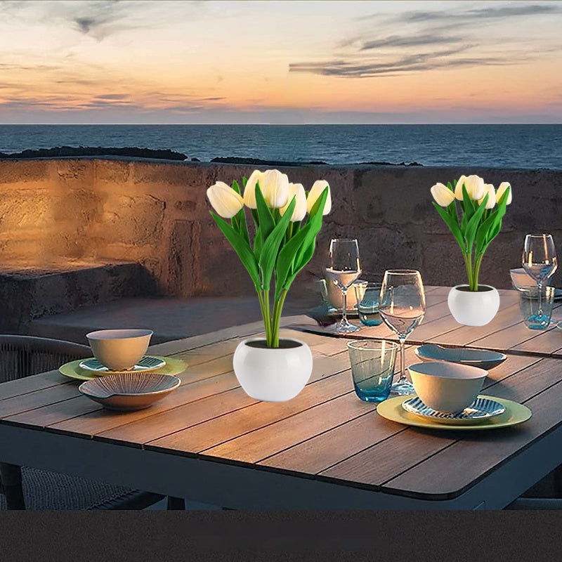 Lampe de table à lumière nocturne en forme de tulipe LED, plante artificielle en pot, décoration de paysage, cadeau pour la maison, la chambre à coucher et le salon.