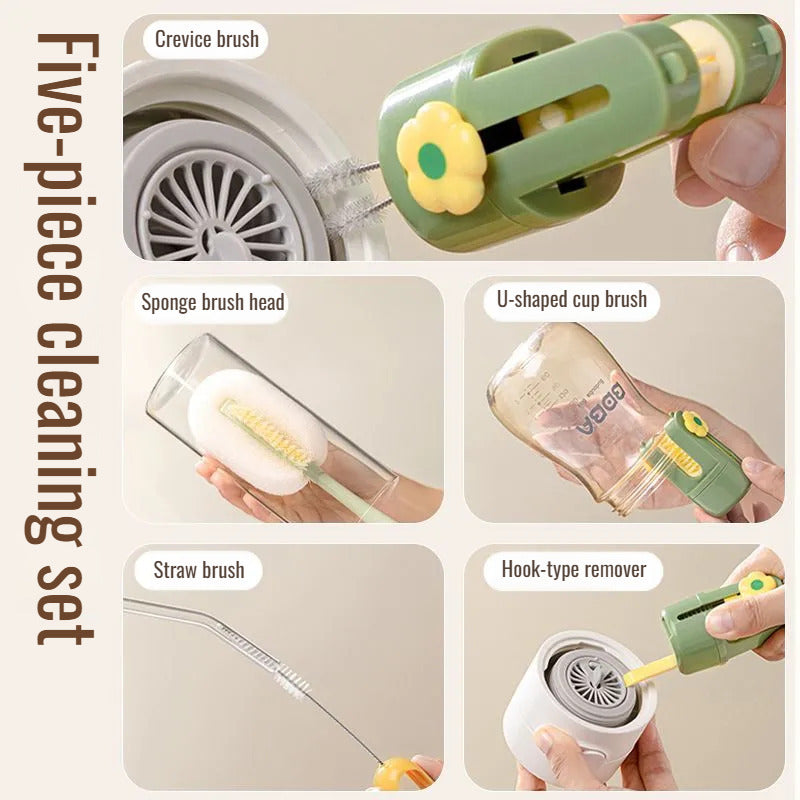 Appareil de lavage de tasse multifonction cinq en un, brosse de tasse multifonctionnelle pour la maison, brosse de tasse isolante pour tasse d'eau, bouteille de lait, gadgets de cuisine