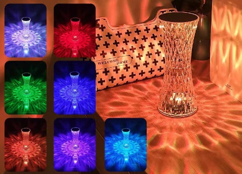 Lampe de table en cristal créatif rechargeable en acrylique pour chambre à coucher.