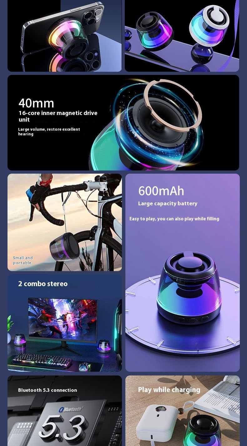 Enceinte mini Bluetooth magnétique avec lumière d'ambiance sans fil portable.