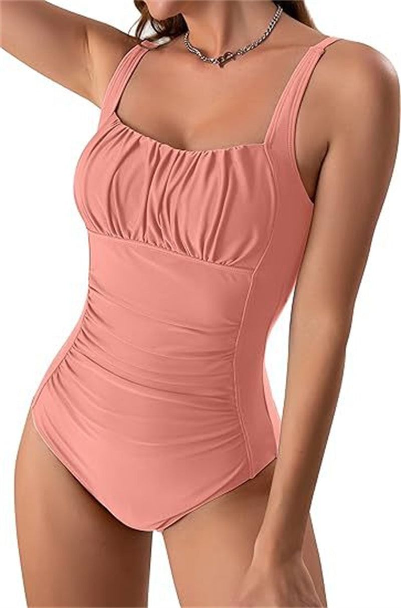 Maillot de bain une pièce sexy à col carré pour femme, nouvelle collection d'été, couleur unie, design plissé, vêtements de plage et de vacances