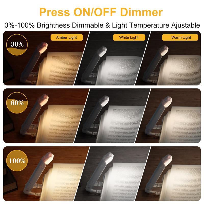 Lampe de lecture LED rechargeable par USB, luminosité réglable, protection des yeux, clip de lecture, lampe de lecture portable pour marque-page