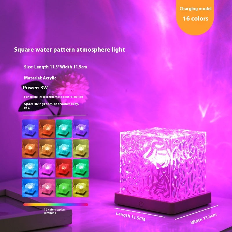 Lampe de table à LED avec projection rotative et USB, lumière d'ambiance ondulée, en cristal, RVB, intensité variable, décoration de la maison, 16 couleurs, cadeaux