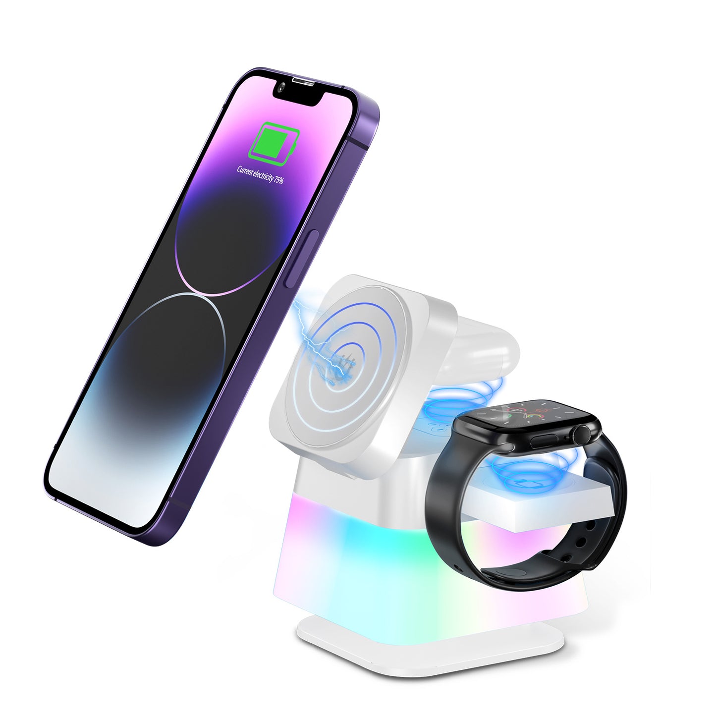 Chargeur sans fil rotatif coloré 4 en 1 pour téléphone 15 14 13 12 Pro Max 8 7 support station de charge rapide magnétique