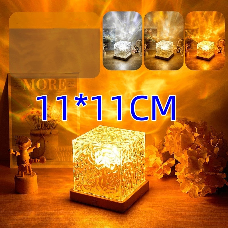 Lampe de table à LED avec projection rotative et USB, lumière d'ambiance ondulée, en cristal, RVB, intensité variable, décoration de la maison, 16 couleurs, cadeaux