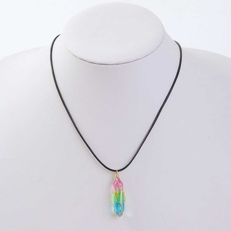 Collier géométrique transparent en cristal de diamant pour femme