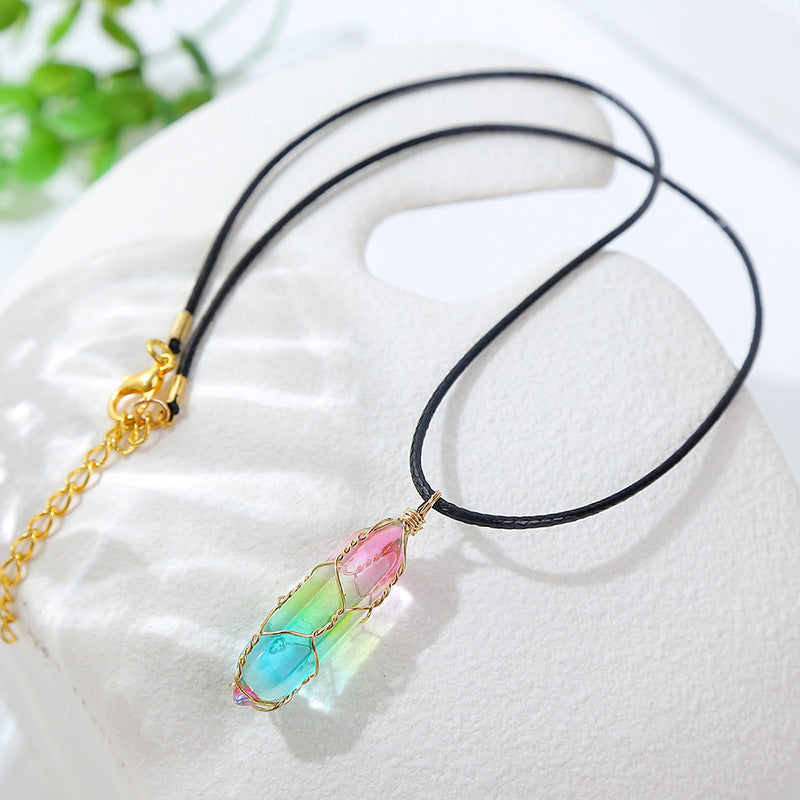Collier géométrique transparent en cristal de diamant pour femme