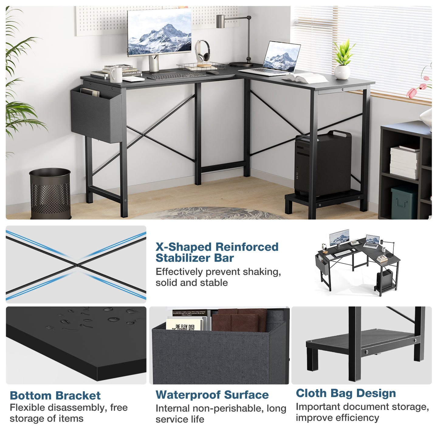 Bureau d'ordinateur en forme de L