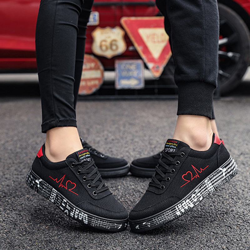 Chaussures en toile à imprimé d'amour pour femmes et hommes, chaussures plates à lacets, chaussures décontractées, chaussures de sport pour amoureux, Saint-Valentin