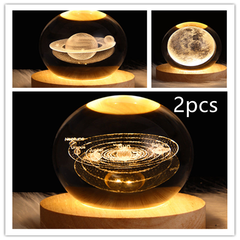 Lampe de table en cristal galaxie LED, lampe 3D de planète et de lune, décoration de chambre pour enfants, fête d'anniversaire pour enfants.