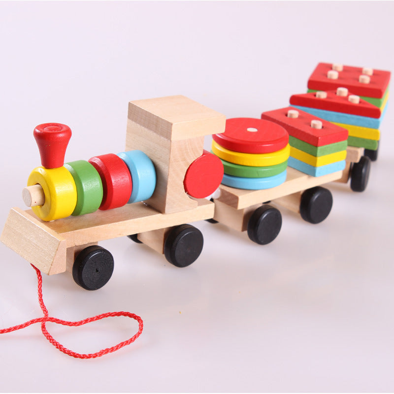 Jouet éducatif en bois, train, tracteur en trois sections, jouets de puzzle pour l'intelligence des enfants.