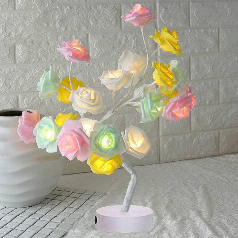 Lampe de table LED à piles USB en forme de fleur de rose, guirlande lumineuse pour arbre bonsaï, décoration de chambre à coucher, décoration d'intérieur
