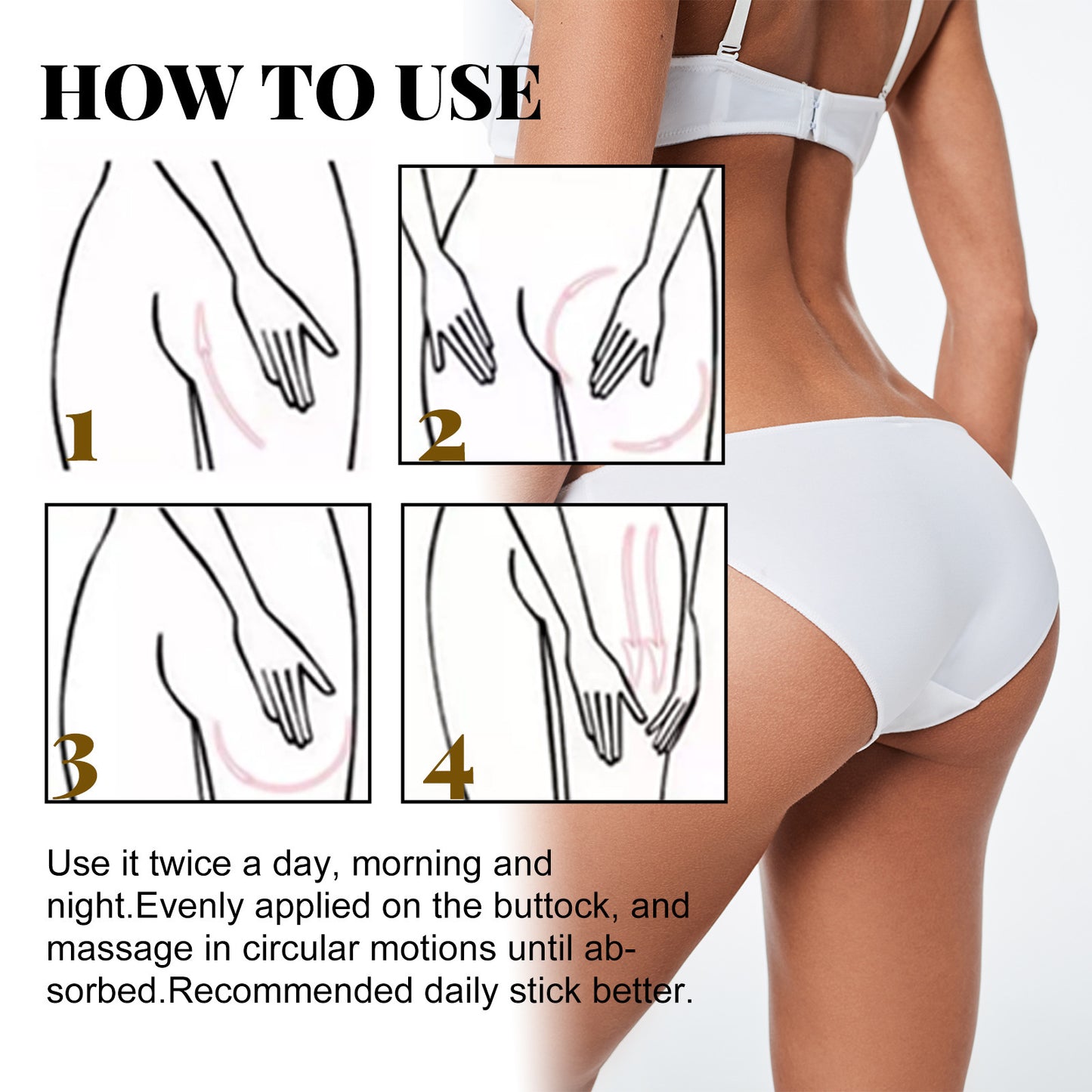 Huile de soin pour les fesses, massage raffermissant pour les fesses volumineuses.