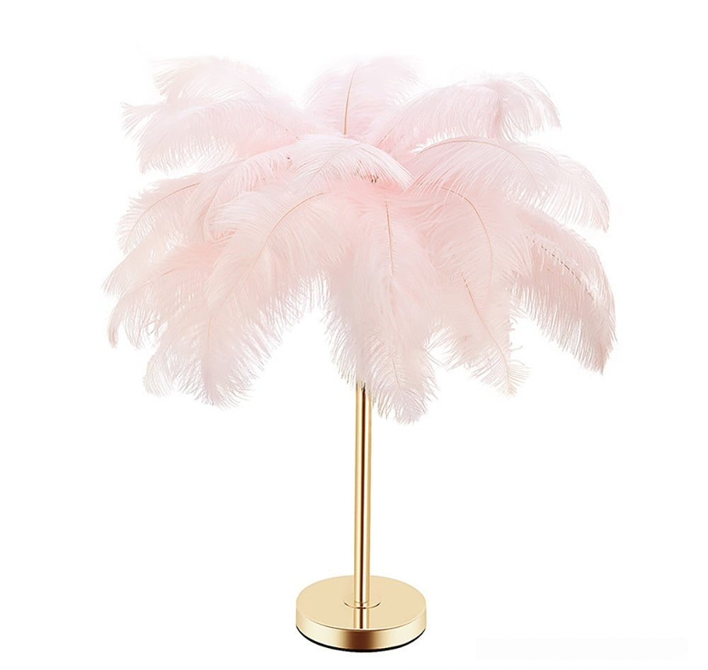 Lampe de nuit à chargement USB en plumes d'autruche naturelles, atmosphère pour la chambre des filles, véritable plumes.