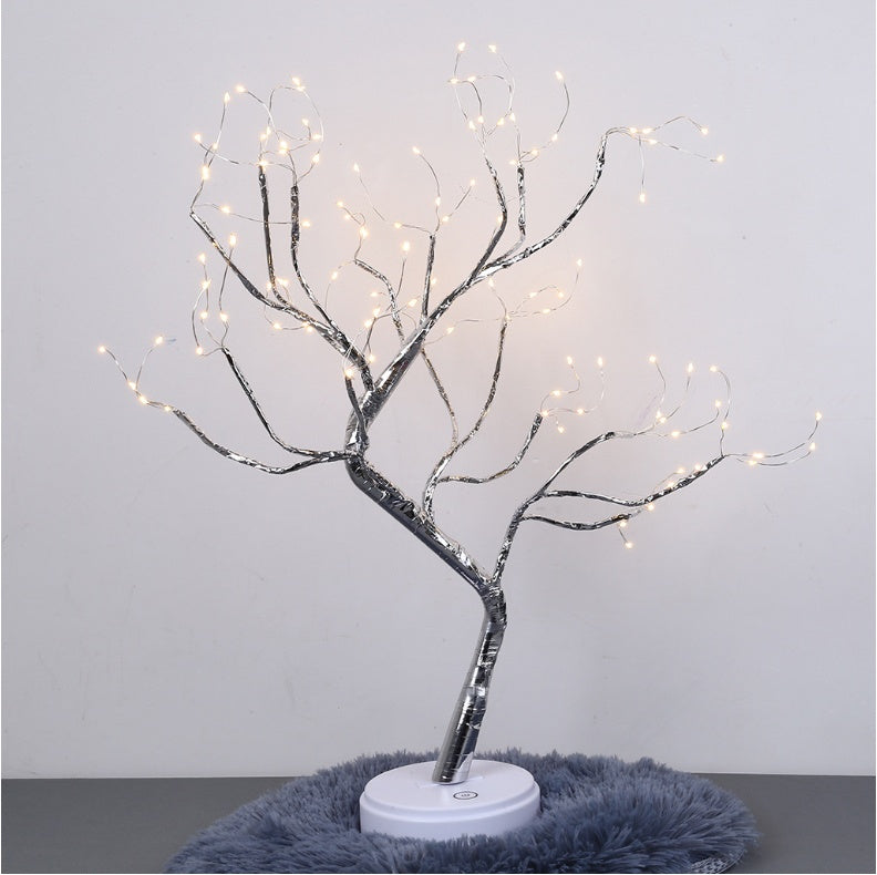 Interrupteur à effleurement lumineux en forme d'arbre, lumière nocturne étoilée en perle.