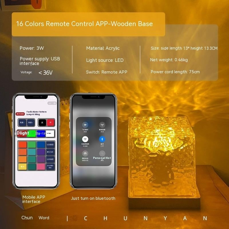 Lampe de table à LED avec projection rotative et USB, lumière d'ambiance ondulée, en cristal, RVB, intensité variable, décoration de la maison, 16 couleurs, cadeaux