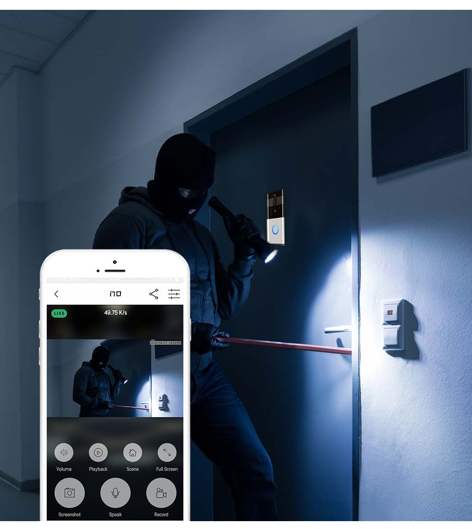 Marlboze 720P WIFI Visuel Sonnette Interphone Sans Fil Sonnette Détection De Mouvement PIR Vue Nocturne Carte SD Vidéo Sonnette Intelligente Sonnette