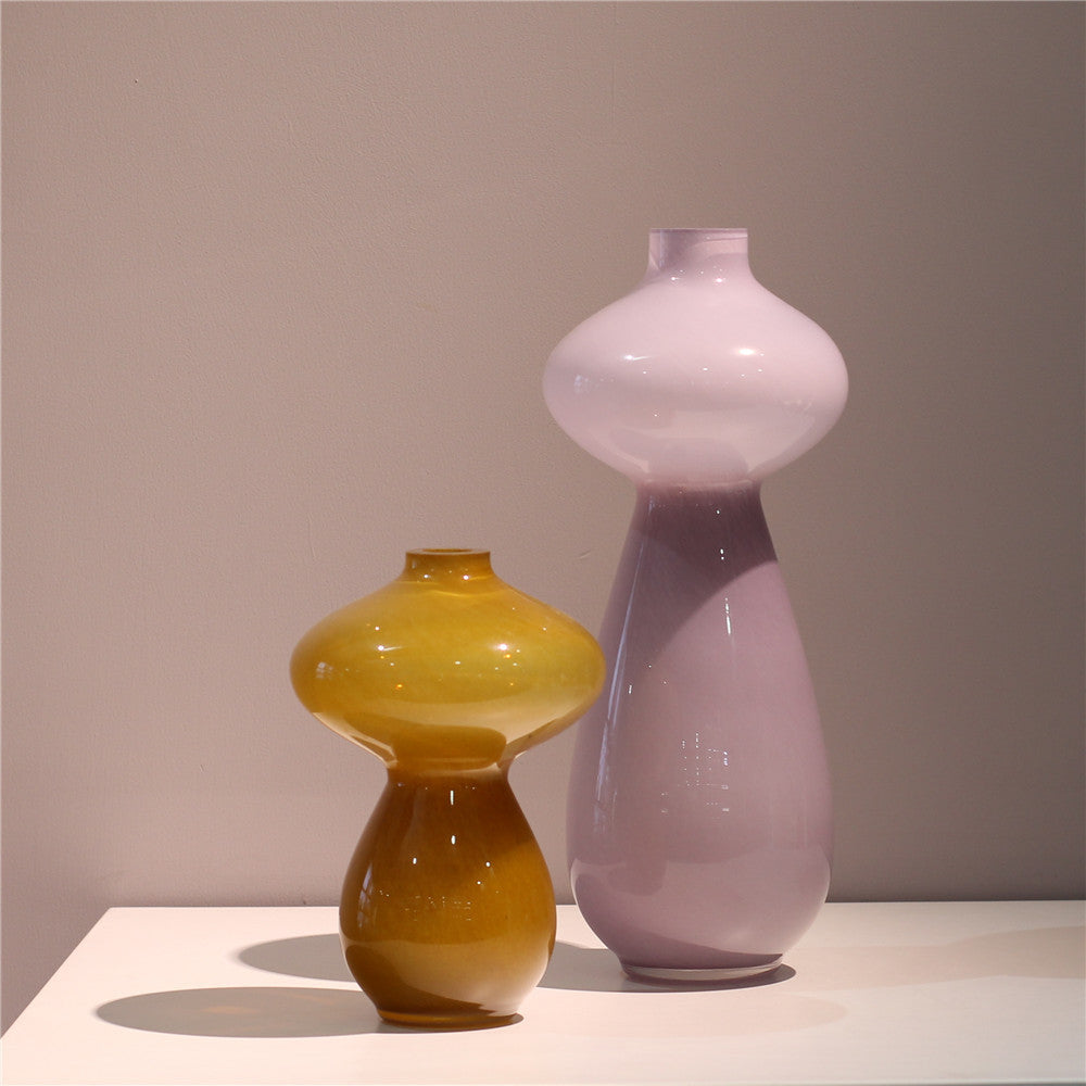 Ornements de vase et de pot de fleurs en verre à petite bouche caramel