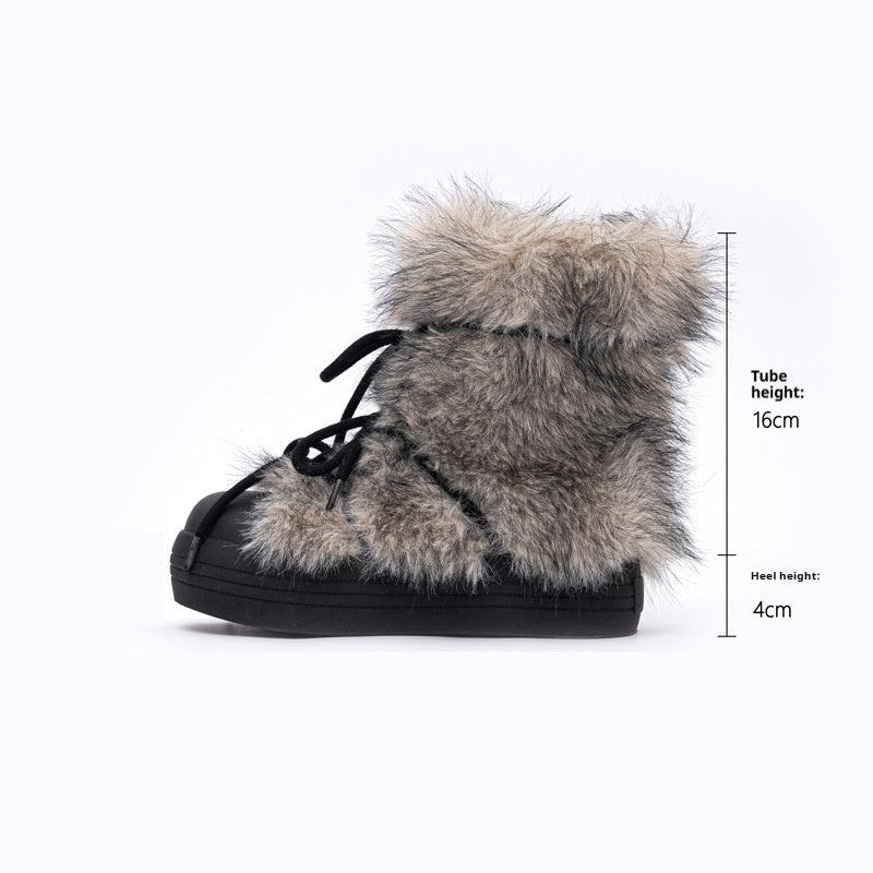 Bottes de neige courtes à fourrure épaisse et à semelle épaisse