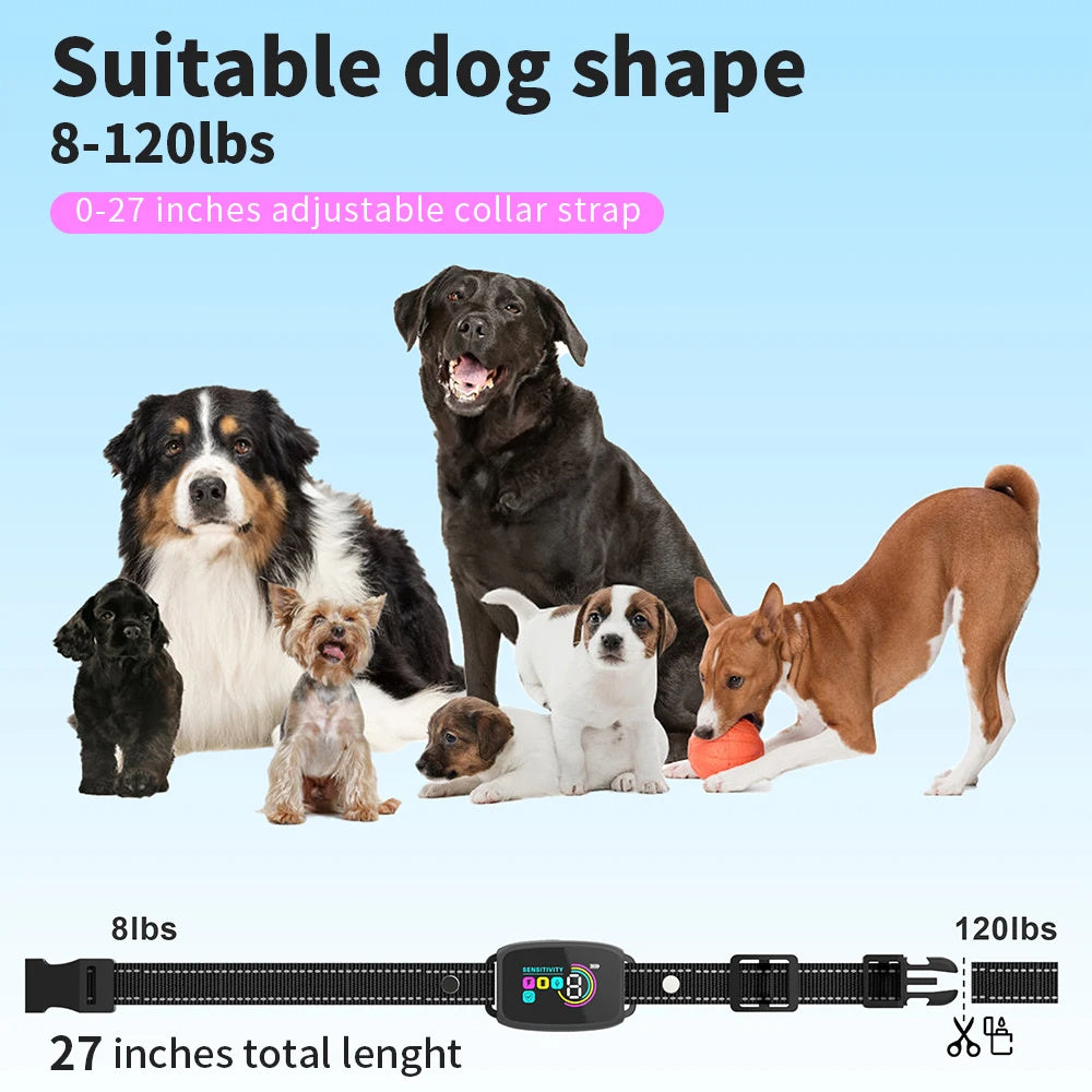 Collier anti-aboiement automatique intelligent rechargeable, dispositif d'arrêt des aboiements, affichage numérique HD, collier étanche IP67 pour chiens, produits pour animaux de compagnie.
