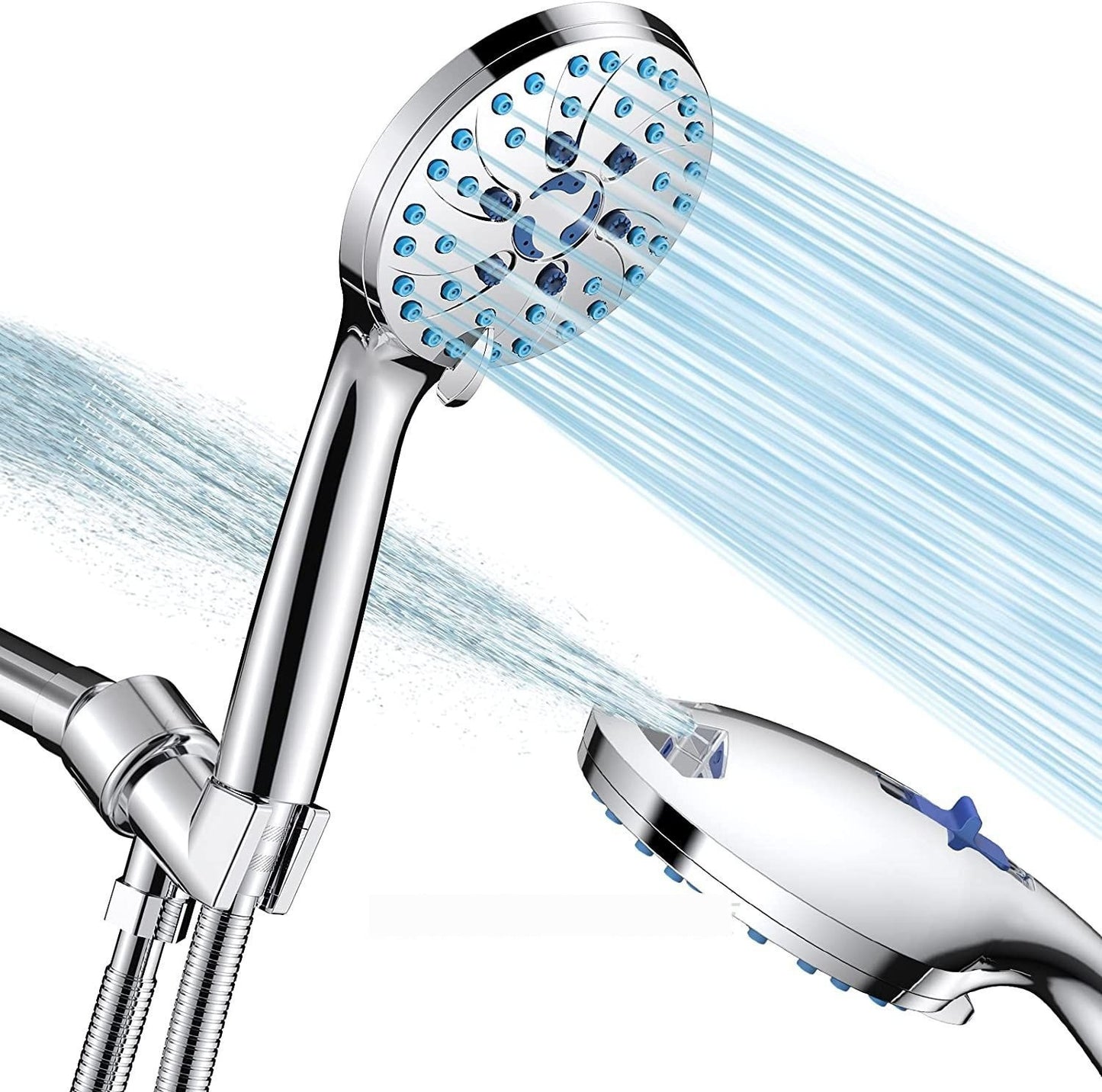 Pommeau de douche suralimentée portative avec pistolet pulvérisateur à 2 vitesses et 5 vitesses