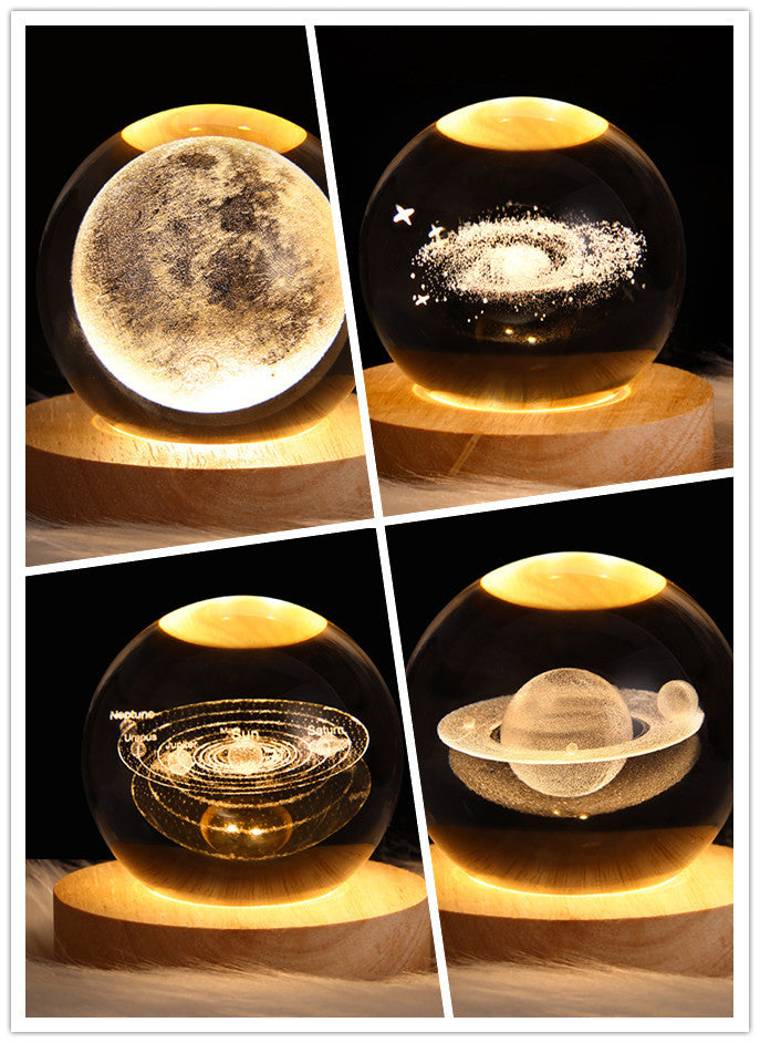 Lampe de table en cristal galaxie LED, lampe 3D de planète et de lune, décoration de chambre pour enfants, fête d'anniversaire pour enfants.
