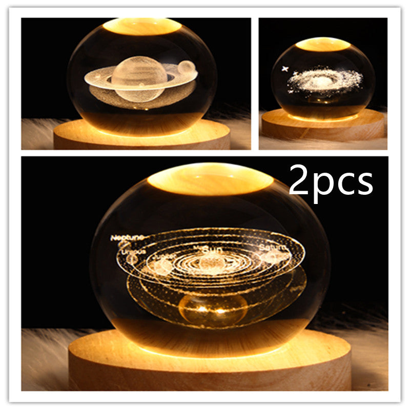 Lampe de table en cristal galaxie LED, lampe 3D de planète et de lune, décoration de chambre pour enfants, fête d'anniversaire pour enfants.