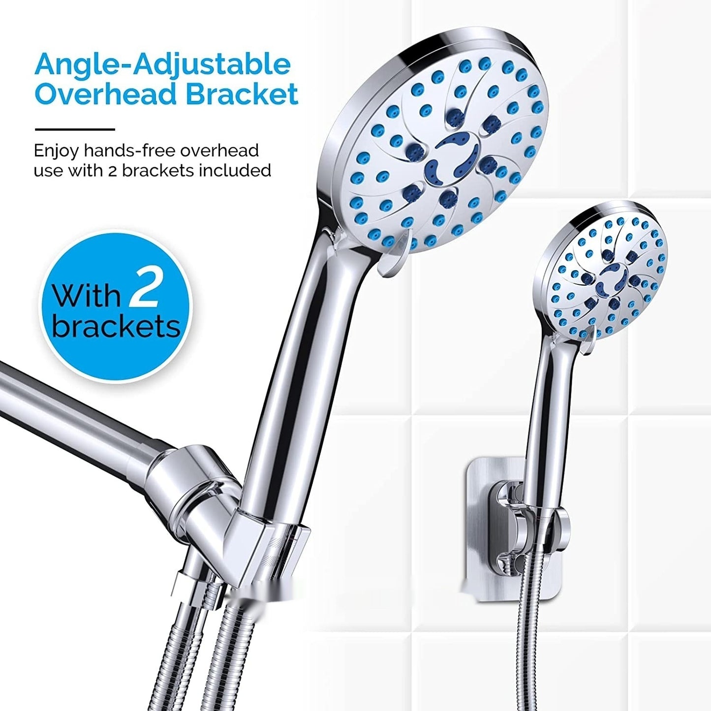 Pommeau de douche suralimentée portative avec pistolet pulvérisateur à 2 vitesses et 5 vitesses
