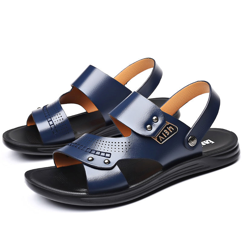 Chaussons en cuir véritable pour hommes, résistants à l'usure, antidérapants et respirants.