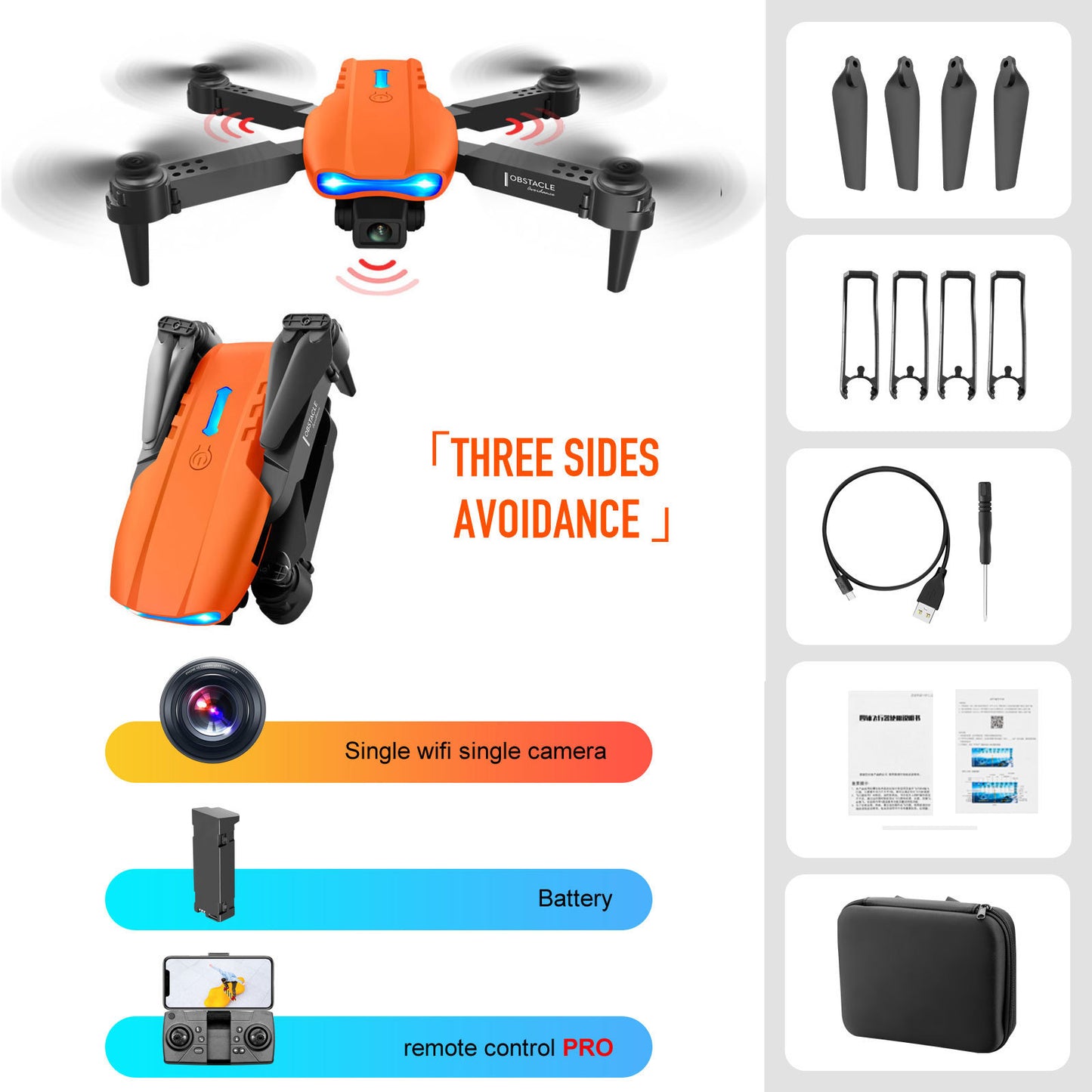 Drone à évitement d'obstacles tridimensionnel avec télécommande à double caméra 4K