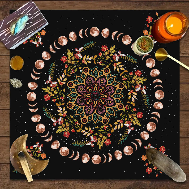 Nappe de tarot, jeu de société, tissu décoratif, Ayez votre pouvoir, mandala, phase de lune, floral, papillon