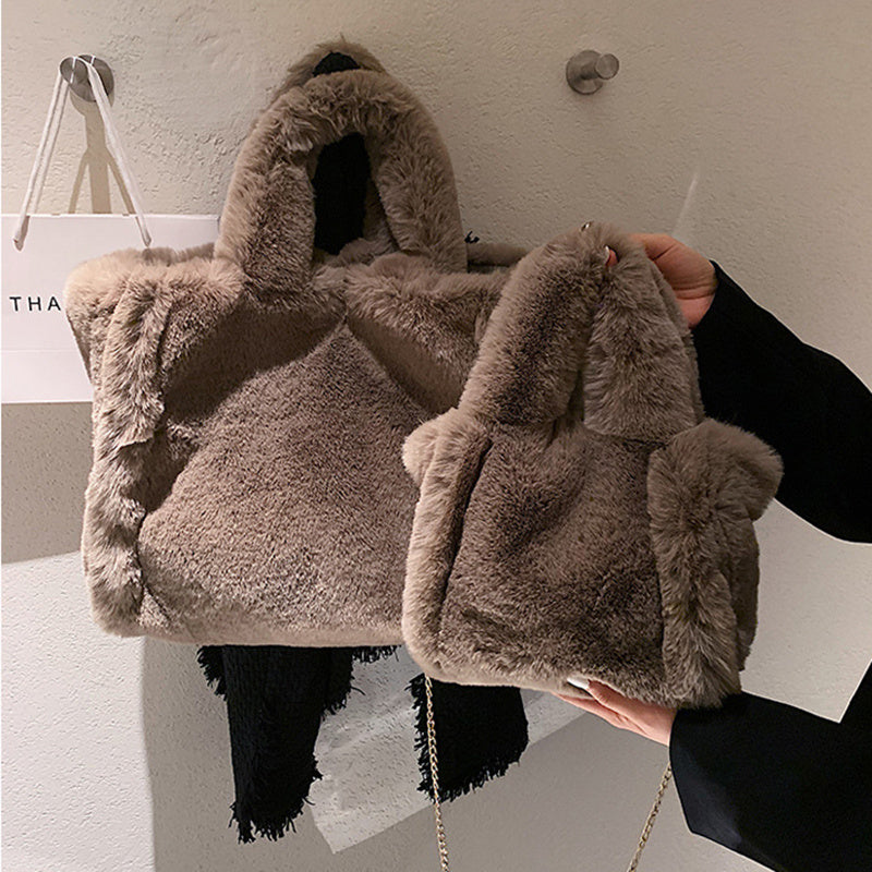 Sacs d'hiver Chaîne Sac à main en peluche Sacs fourre-tout Femme Sac à épaule