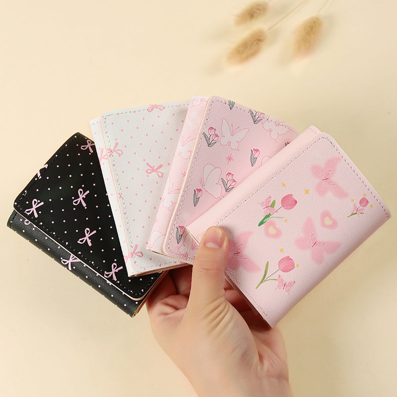 Portefeuille multifonction à trois volets de style court à motif de papillon