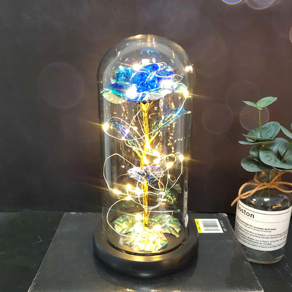 Cadeaux de mariage pour la fête des mères, cadeau de demoiselle d'honneur, rose en simulation immortelle, couvercle en verre lumineux, ornement LED.
