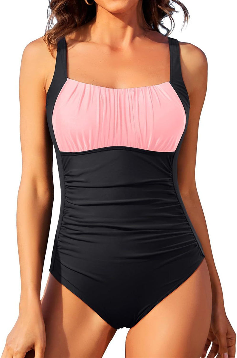 Maillot de bain une pièce sexy à col carré pour femme, nouvelle collection d'été, couleur unie, design plissé, vêtements de plage et de vacances