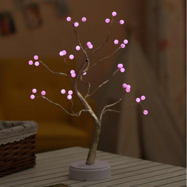 Interrupteur à effleurement lumineux en forme d'arbre, lumière nocturne étoilée en perle.