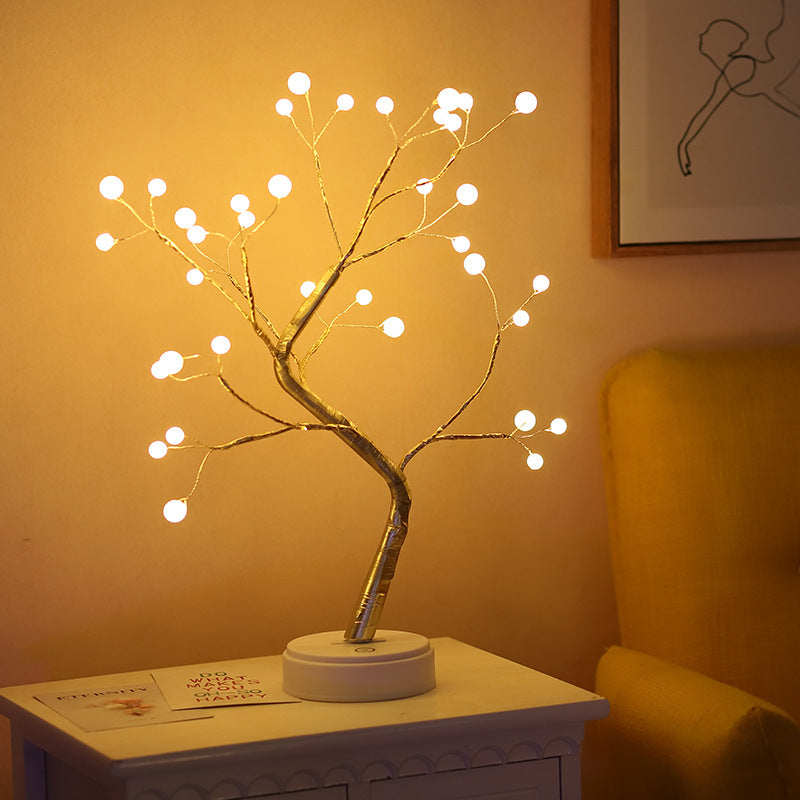 Interrupteur à effleurement lumineux en forme d'arbre, lumière nocturne étoilée en perle.