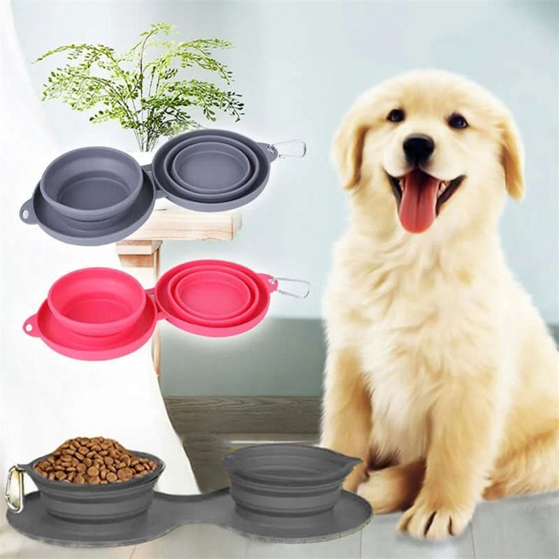 Bol de nourriture pliable en caoutchouc à double compartiment pour animaux de compagnie, fournitures pour animaux, bols pour chiens et chats.