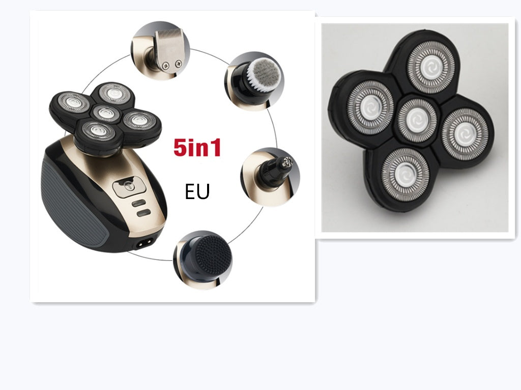 Rasoir électrique multifonction 5 en 1 avec 5 lames pour hommes, tondeuse rechargeable pour tête rasée, barbe et poils de nez.