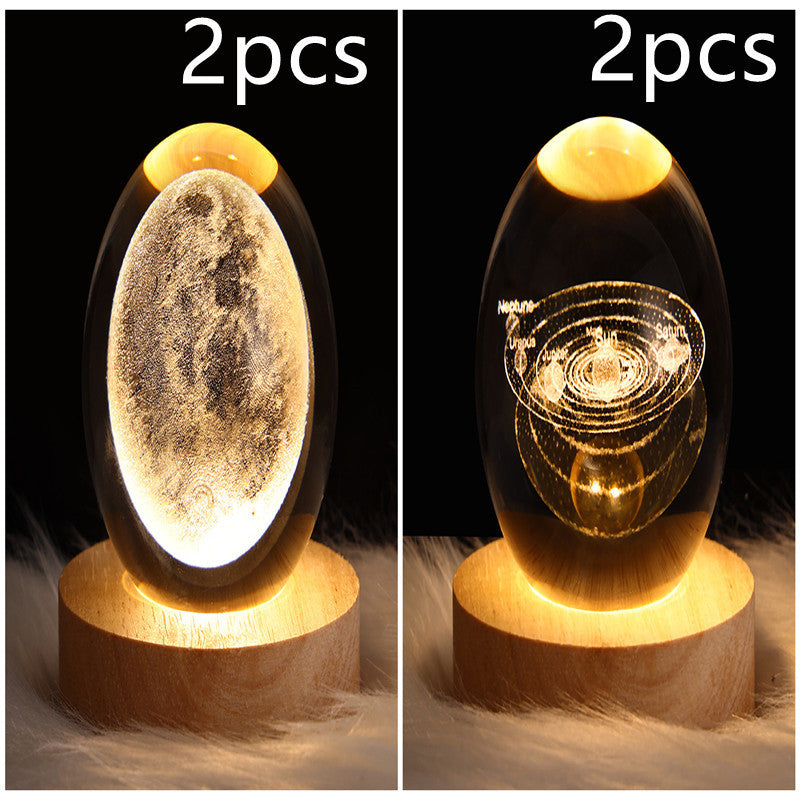 Lampe de table en cristal galaxie LED, lampe 3D de planète et de lune, décoration de chambre pour enfants, fête d'anniversaire pour enfants.