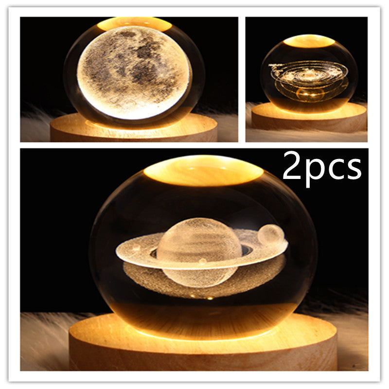 Lampe de table en cristal galaxie LED, lampe 3D de planète et de lune, décoration de chambre pour enfants, fête d'anniversaire pour enfants.