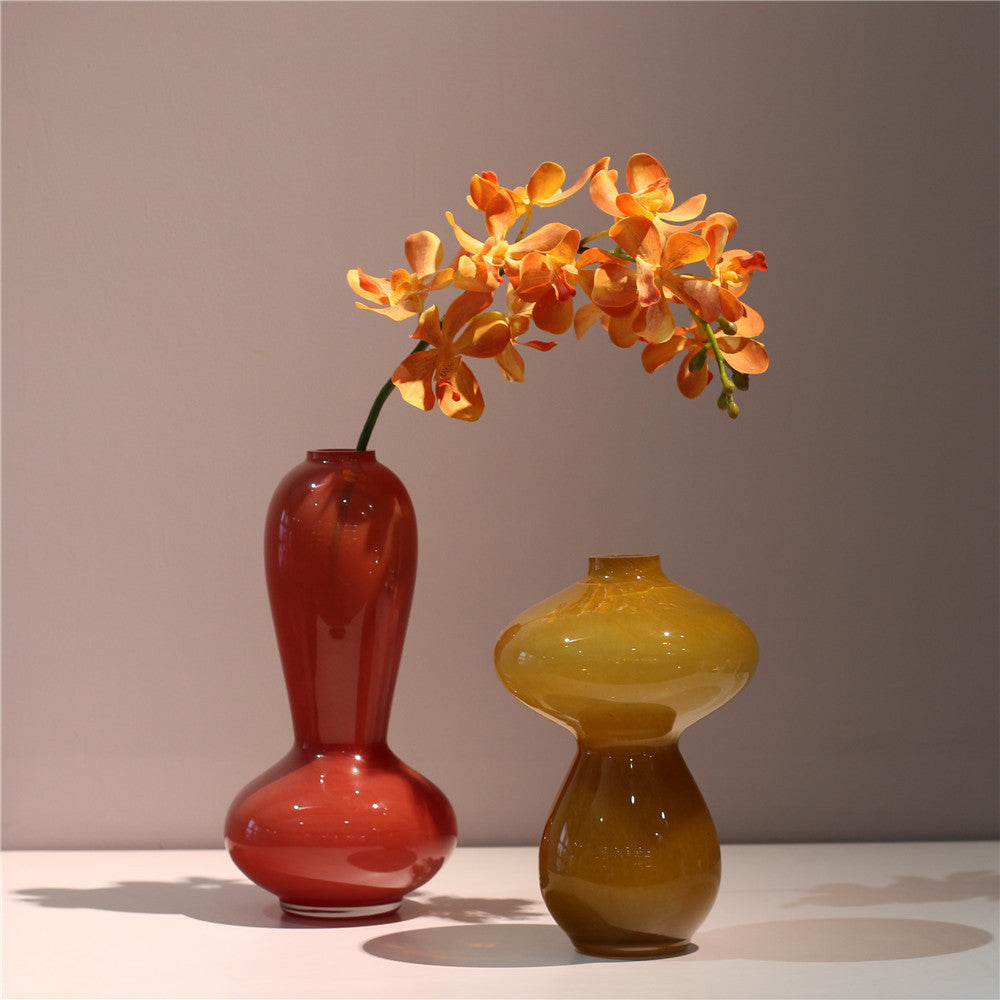 Ornements de vase et de pot de fleurs en verre à petite bouche caramel