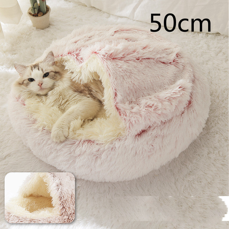 Lit pour chien et chat 2 en 1, lit d'hiver pour animaux, maison ronde en peluche chaude, lit doux en peluche longue pour animaux de compagnie, produits pour animaux.