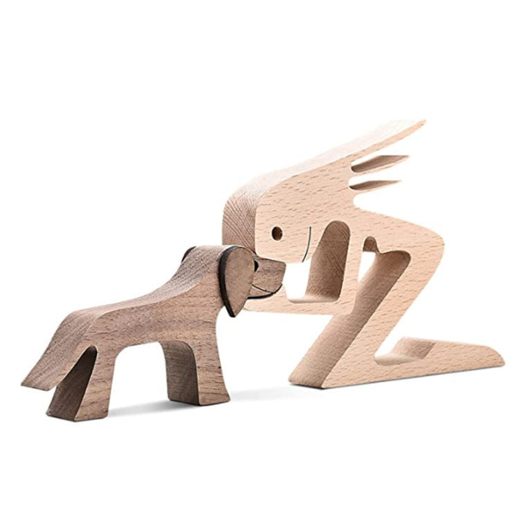 Figurine en bois à faire soi-même, sculpture décorative pour chien, décoration de la maison, un homme, un chien, sculpture en bois, cadeaux de Noël, modèle de décoration