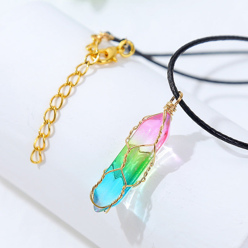 Collier géométrique transparent en cristal de diamant pour femme